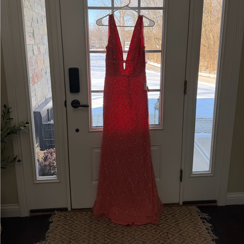 Mac Duggal Pink Beaded Gown